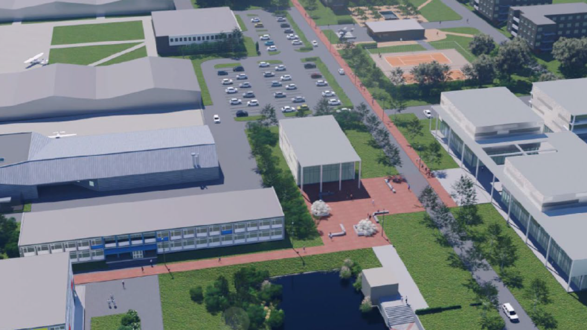 Luchtfoto van airport campus